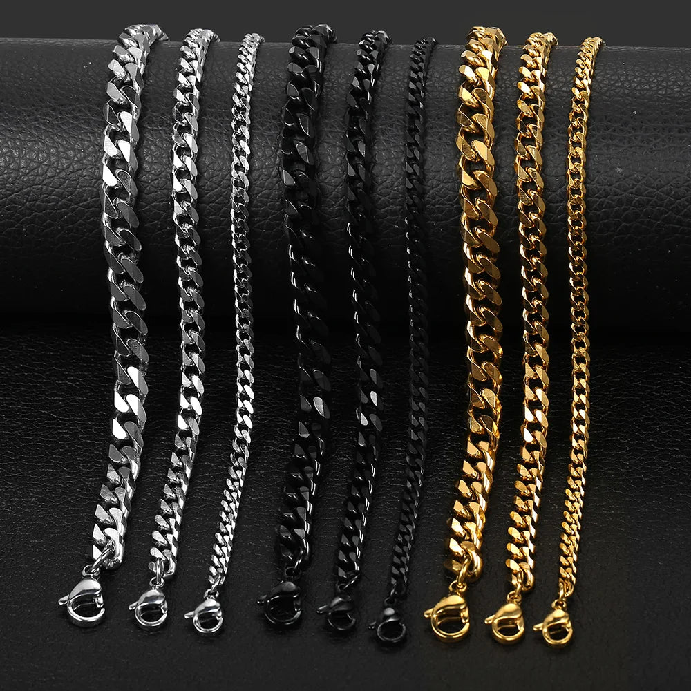 3-11mm Men's Bracelets Stainless Steel Curb Cuban Link Chain Black Gold Color Silver Color Bracelet For