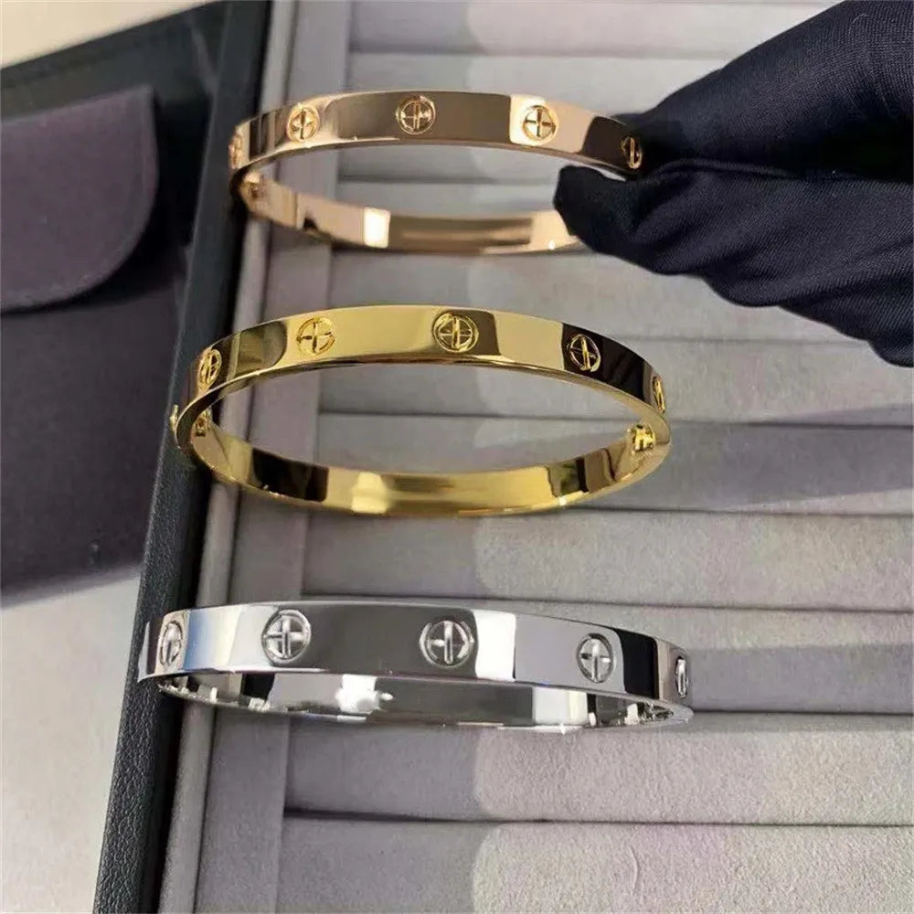 New Design Women Men Couple Jewelry 18K Rose Gold Bracelet Titanium Stainless Steel Gold Plated Cross Bracelets Bangles