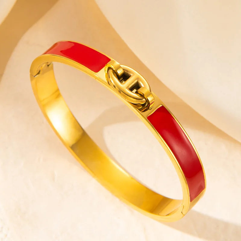 1PCS H-shaped Pig Nose Bracelet Stainless Steel Fashionable And Versatile Enamel Drip Rubber Bracelet Women's Jewelry
