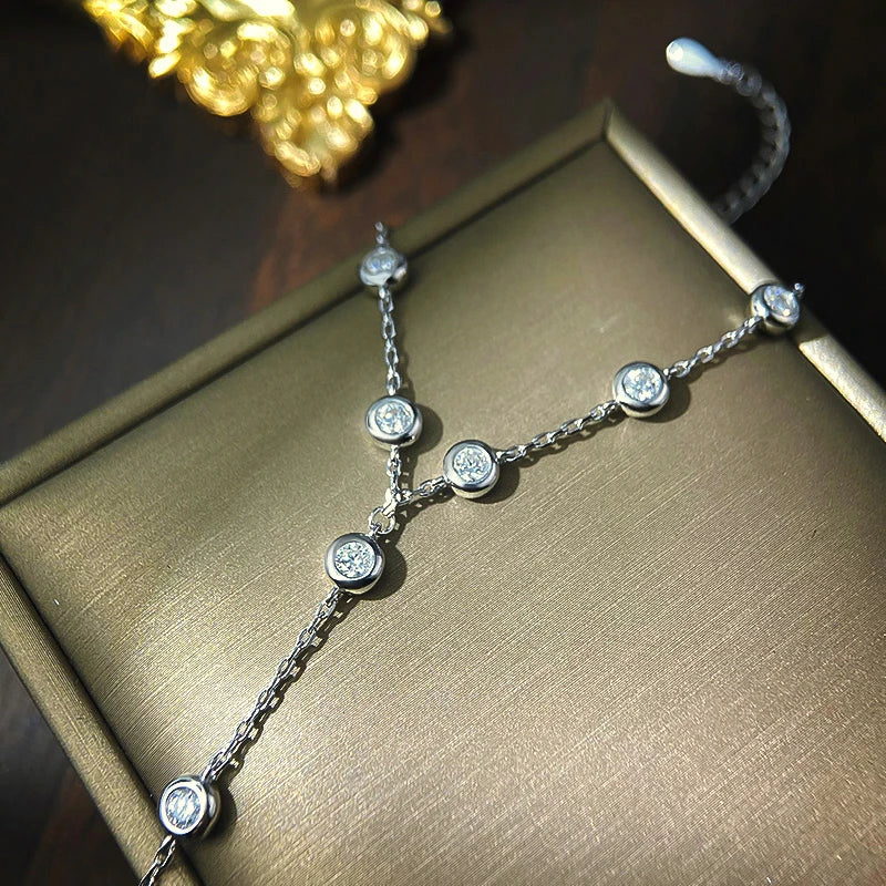 3mm D Color Moissanite Bracelets for Women 14-21cm Adjustable Chain GRA Certified s925 Sterling Silver Bubble Bracelet