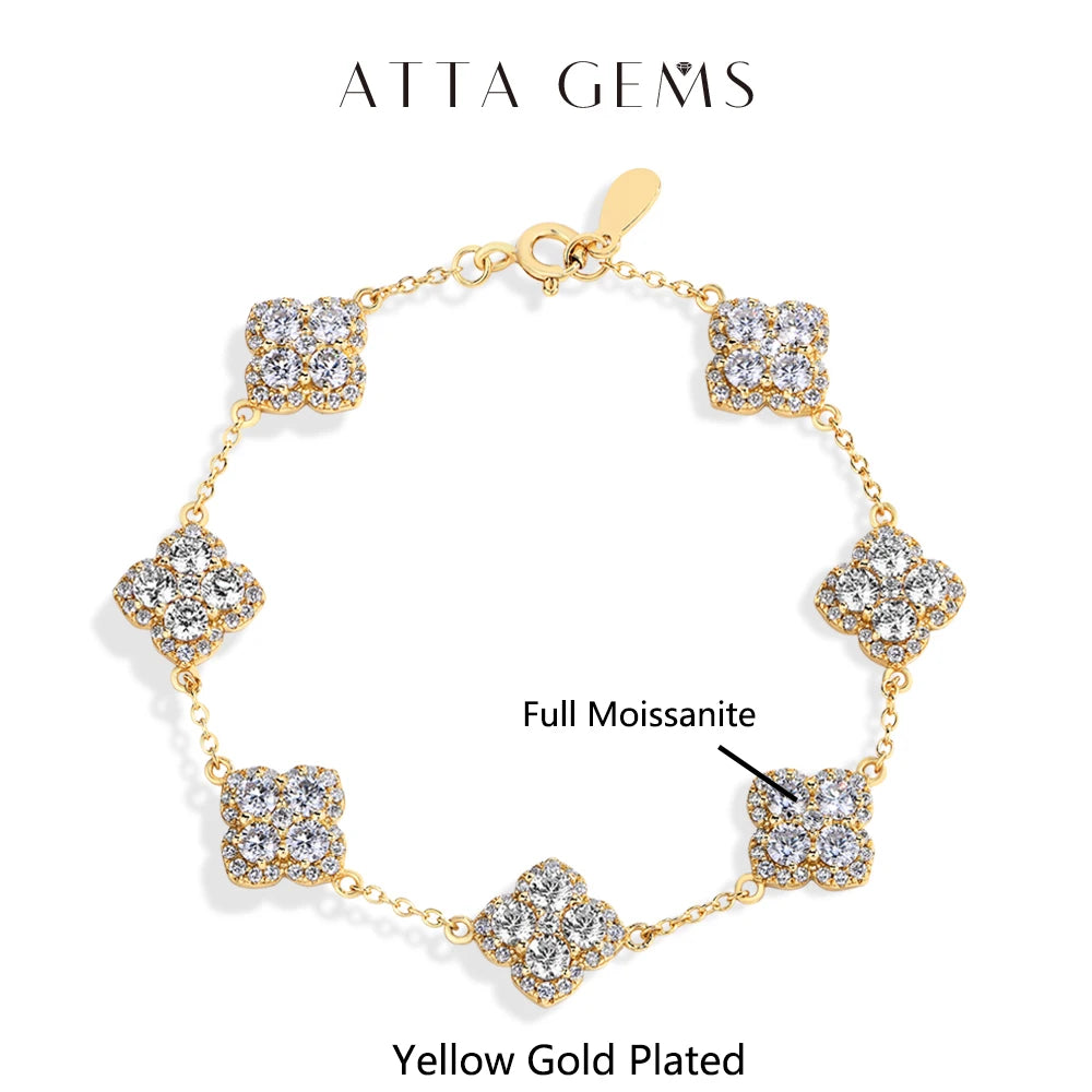ATTAGEMS Full Moissanite Luxury Bracelet D VVS1 For Women Real S925 Sterling Silver Gold Plated Lucky Engagement Wedding Jewelry