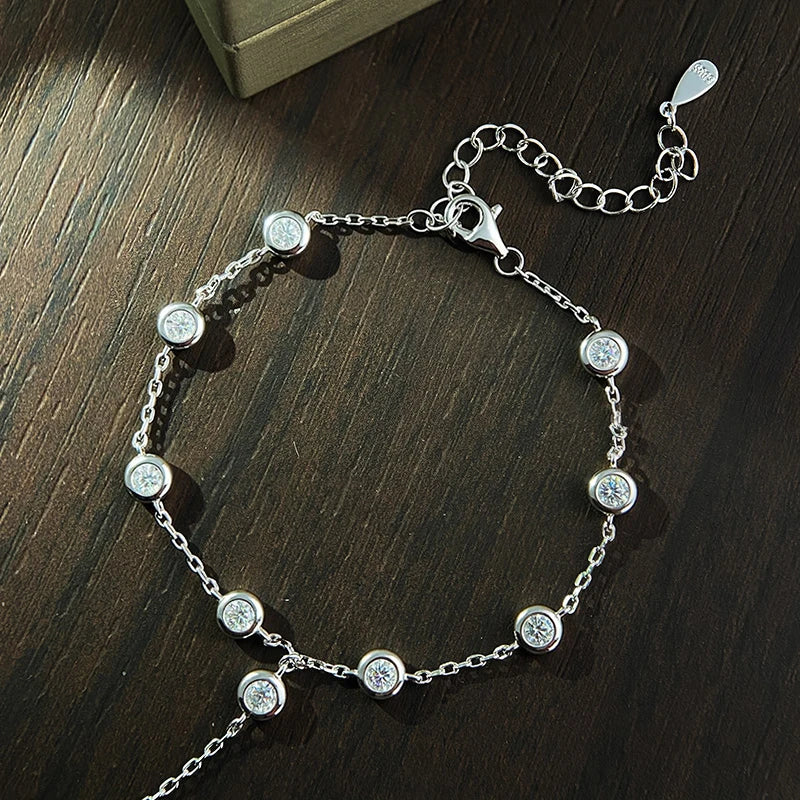 3mm D Color Moissanite Bracelets for Women 14-21cm Adjustable Chain GRA Certified s925 Sterling Silver Bubble Bracelet