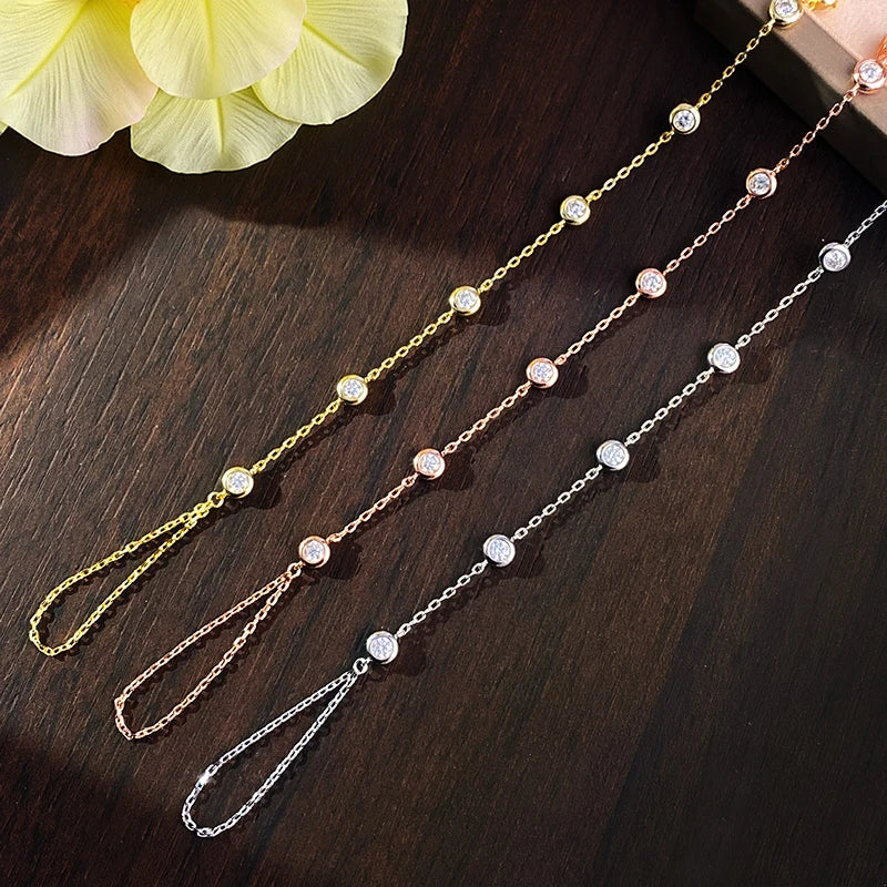 3mm D Color Moissanite Bracelets for Women 14-21cm Adjustable Chain GRA Certified s925 Sterling Silver Bubble Bracelet