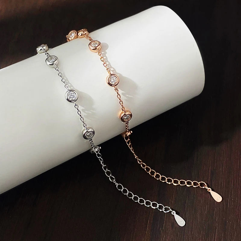3mm D Color Moissanite Bracelets for Women 14-21cm Adjustable Chain GRA Certified s925 Sterling Silver Bubble Bracelet