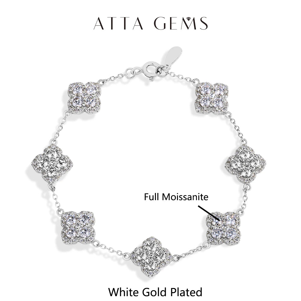 ATTAGEMS Full Moissanite Luxury Bracelet D VVS1 For Women Real S925 Sterling Silver Gold Plated Lucky Engagement Wedding Jewelry